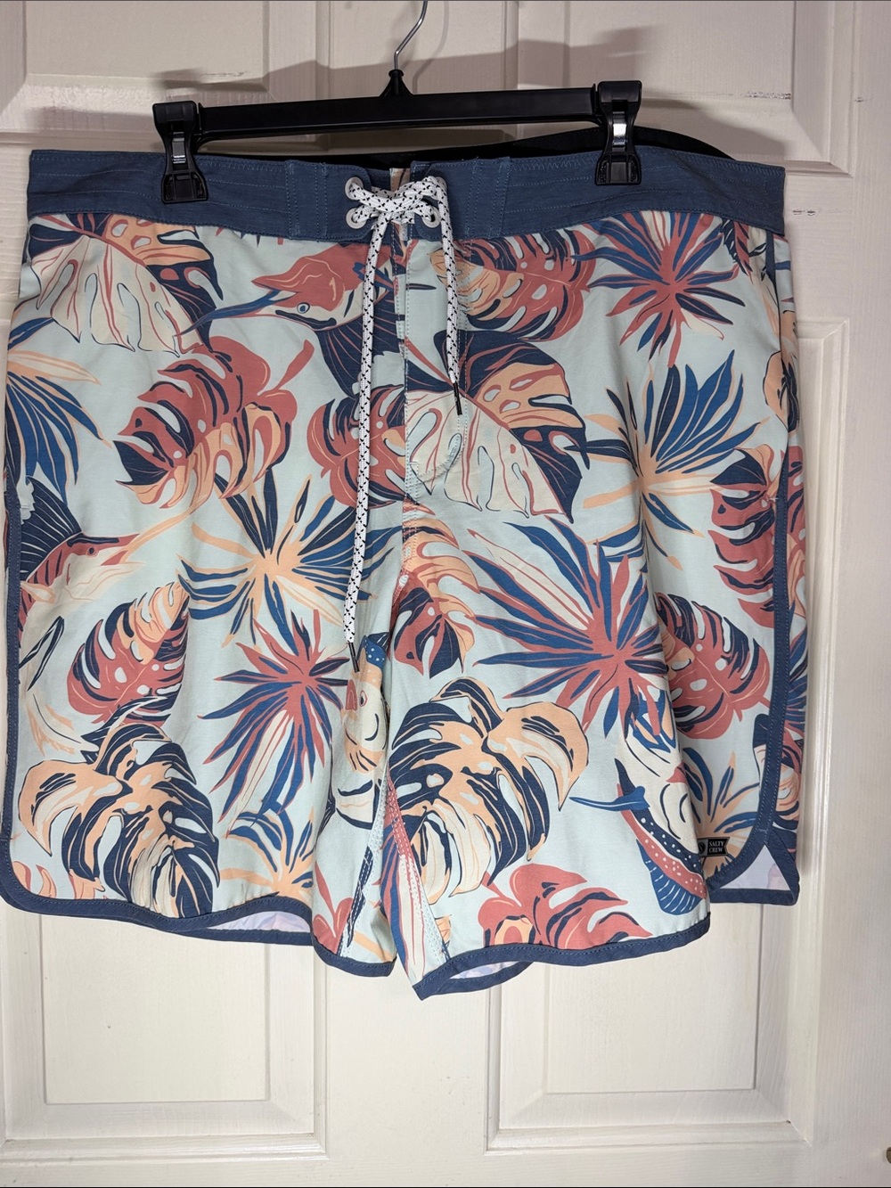 Salty Crew Men's Tropical Swim Shorts - Blue, Coral & Cream